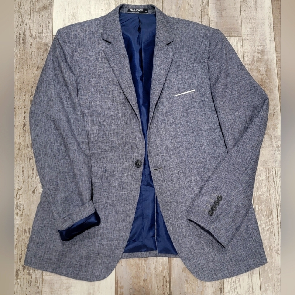 44R Men's Paul Jones Blue-Gray Casual Blazer 1 Button Sport Coat